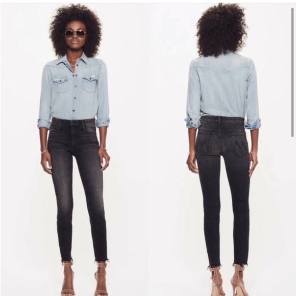 MOTHER HIGH WAISTED LOOKER ANKLE FRAY IN NIGHT HAWK FADED ACID WASHED LOOK - Picture 1 of 16
